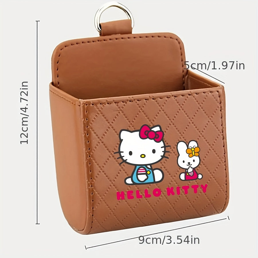 1pc Hello Kitty Car Air Vent Storage Box, Automotive Mini Storage Box, Multifunctional Mobile Phone Storage Box, Faux Leather, Car Mobile Phone Holder Car Interior Additions