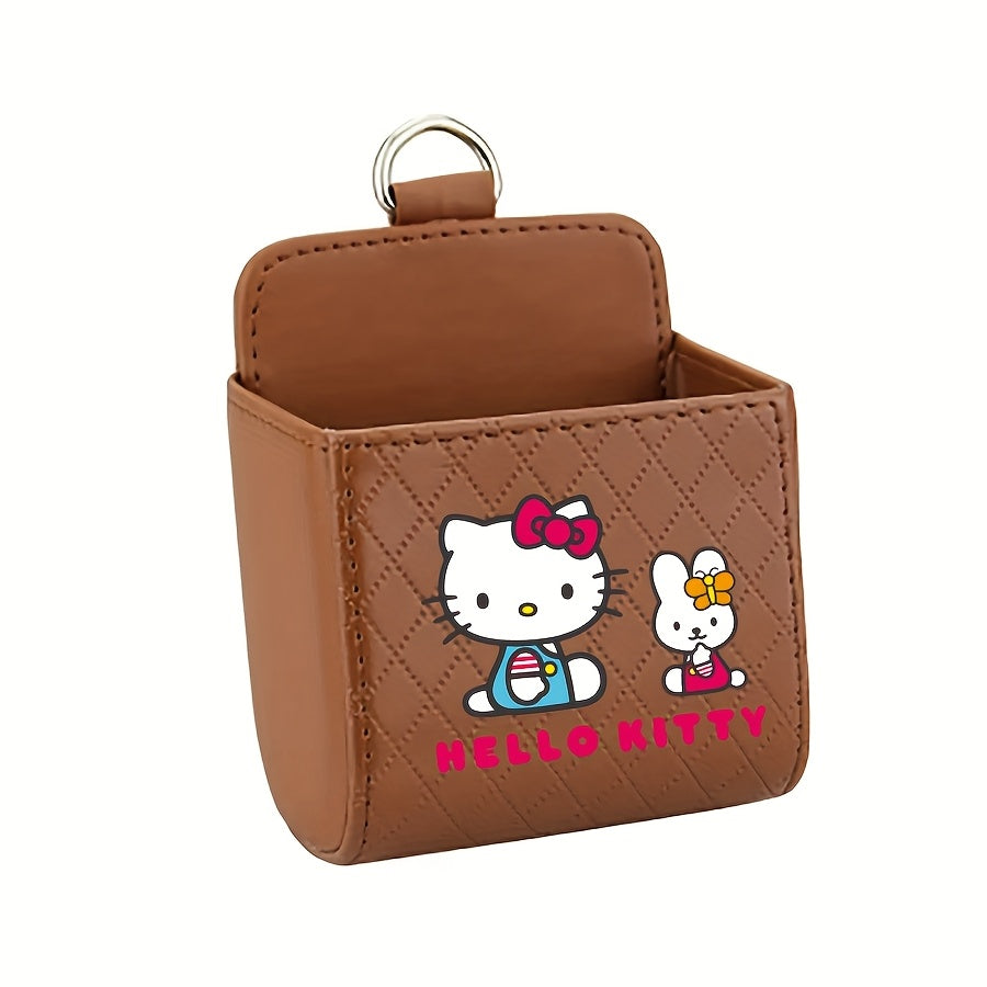 1pc Hello Kitty Car Air Vent Storage Box, Automotive Mini Storage Box, Multifunctional Mobile Phone Storage Box, Faux Leather, Car Mobile Phone Holder Car Interior Additions