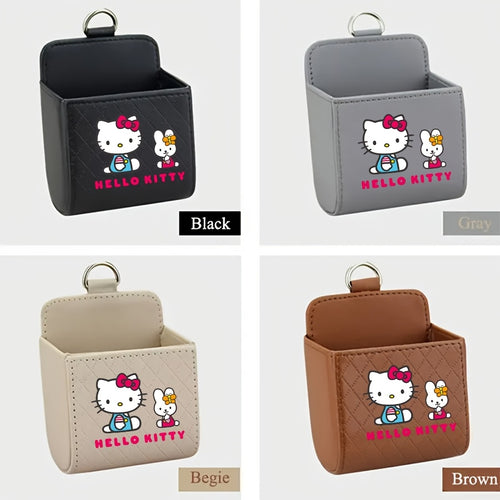 1pc Hello Kitty Car Air Vent Storage Box, Automotive Mini Storage Box, Multifunctional Mobile Phone Storage Box, Faux Leather, Car Mobile Phone Holder Car Interior Additions