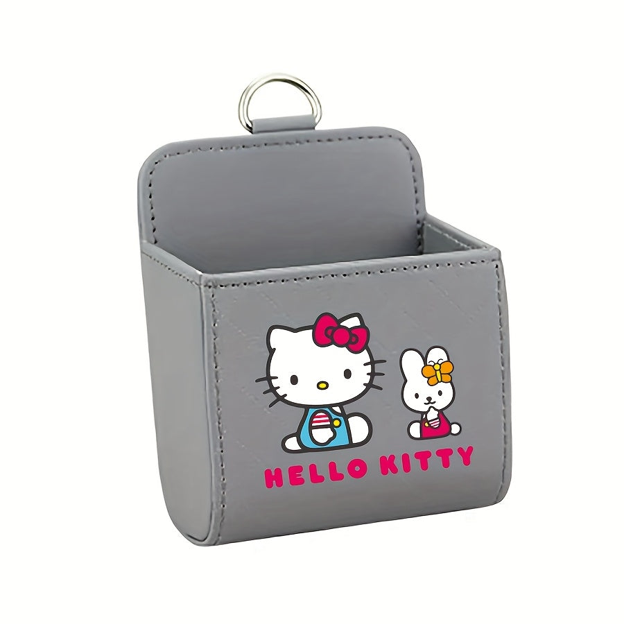 1pc Hello Kitty Car Air Vent Storage Box, Automotive Mini Storage Box, Multifunctional Mobile Phone Storage Box, Faux Leather, Car Mobile Phone Holder Car Interior Additions