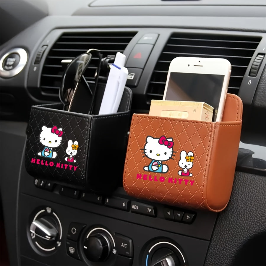 1pc Hello Kitty Car Air Vent Storage Box, Automotive Mini Storage Box, Multifunctional Mobile Phone Storage Box, Faux Leather, Car Mobile Phone Holder Car Interior Additions