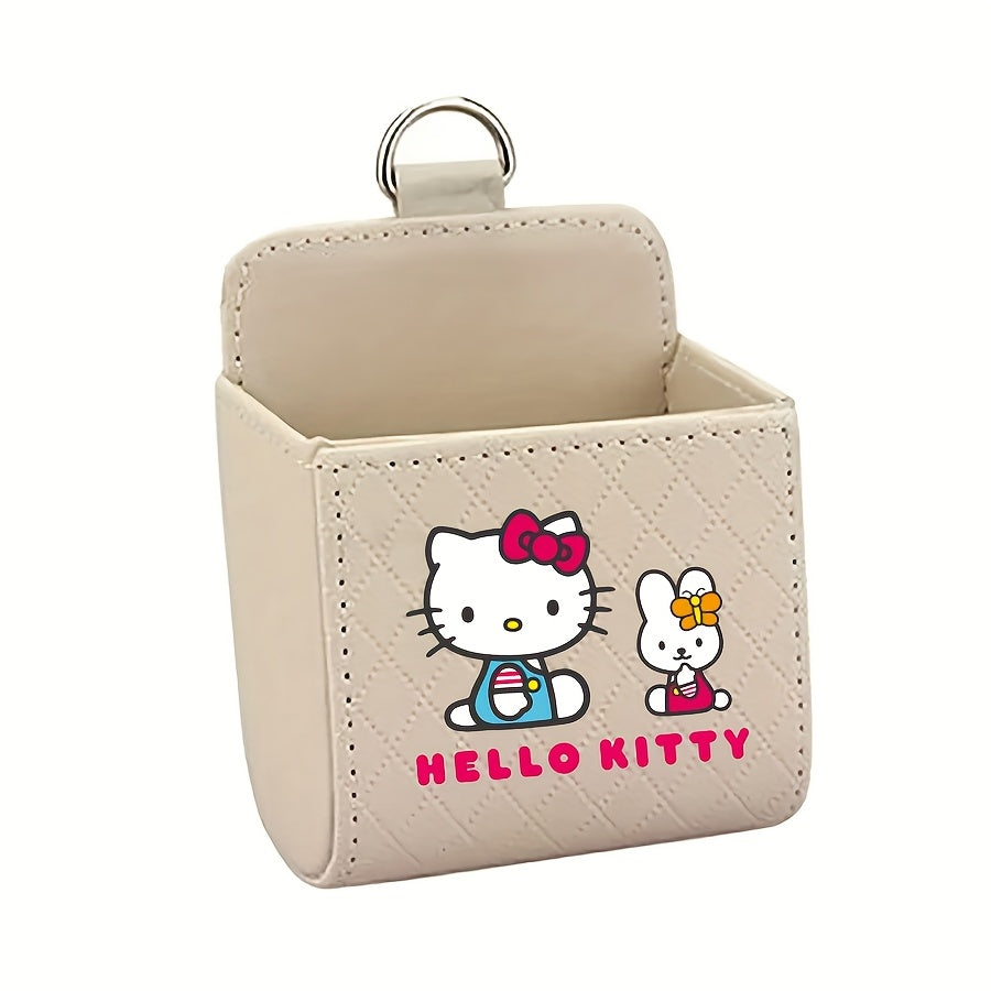 1pc Hello Kitty Car Air Vent Storage Box, Automotive Mini Storage Box, Multifunctional Mobile Phone Storage Box, Faux Leather, Car Mobile Phone Holder Car Interior Additions